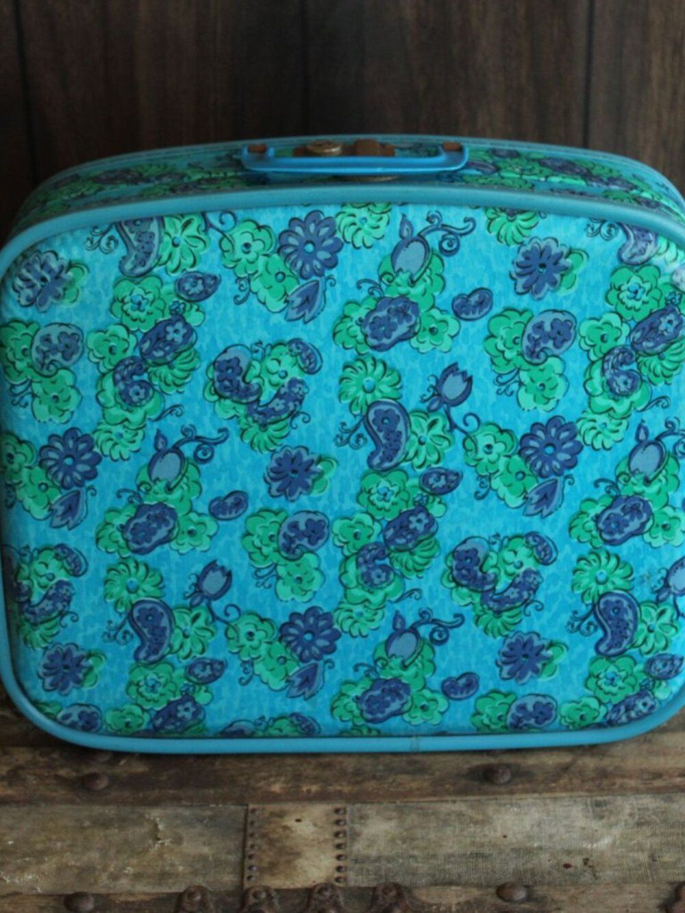 Vintage 1960s Suitcase, Floral Print Hard Side Travel Case,  Mirror Inside - Picture 2 of 10